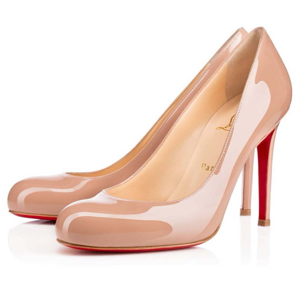 100% Auth Christian Louboutin Beige Nude Size 38 Patent Simple Pump Heels w Box